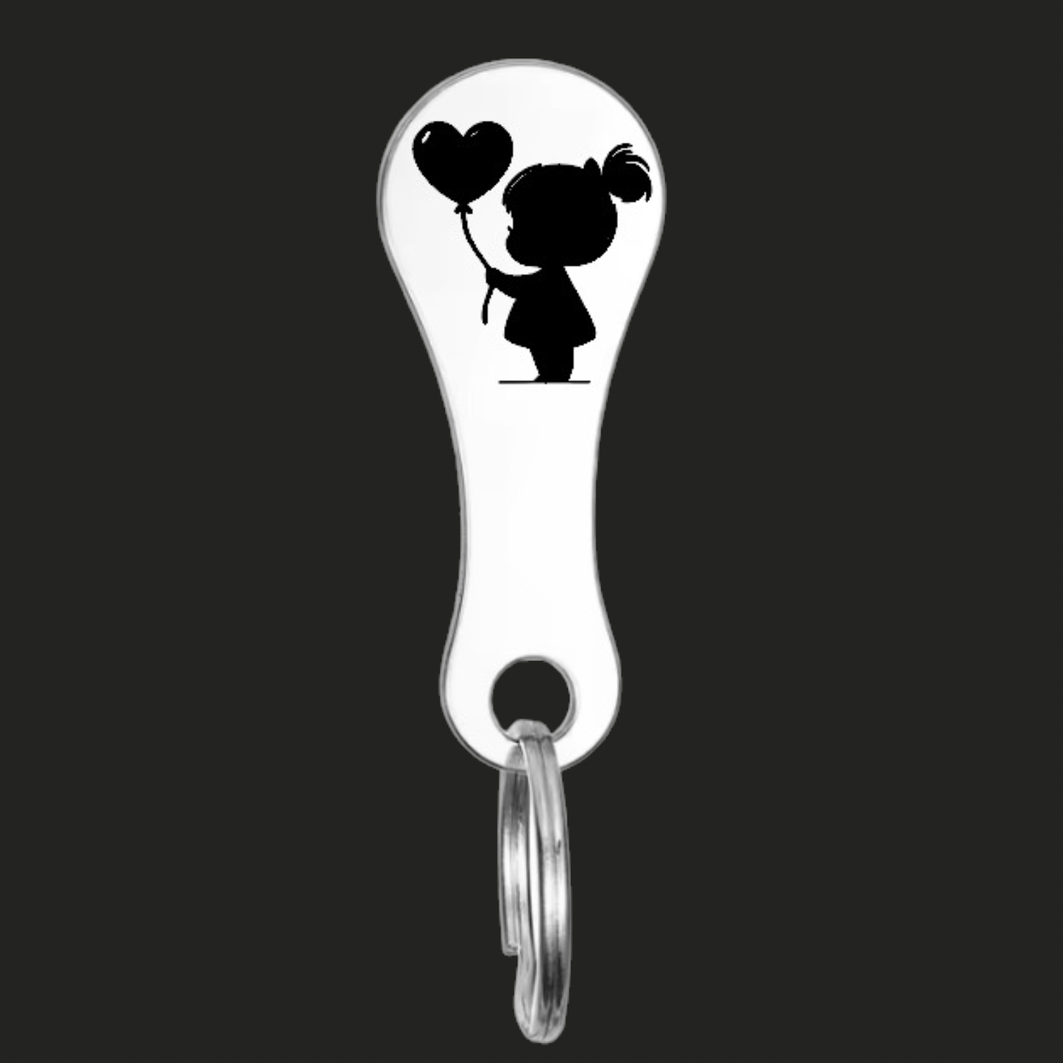 Breloc Inox — Fetiță cu Balon — breloc gravat din inox