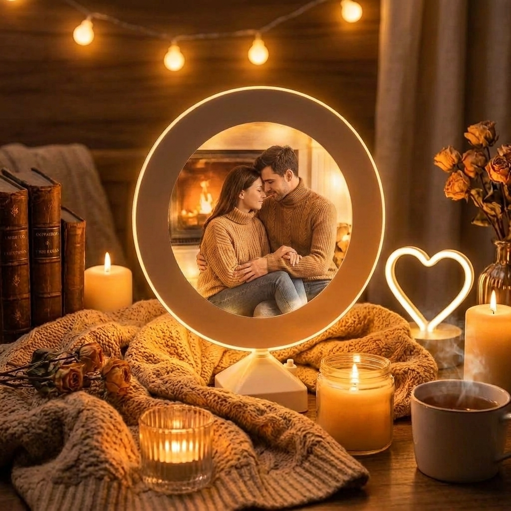 Oglindă LED Personalizată — Rotundă aprinsă, cu fotografie personalizată